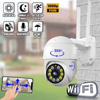 IP камера видеонаблюдения уличная PTZ WiFi Поворотная с удаленным доступом Белая