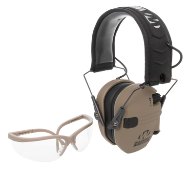 Комплект з активних тактичних навушників Walker's Razor Slim із захисними окулярами Walker's Crosshair, Койот