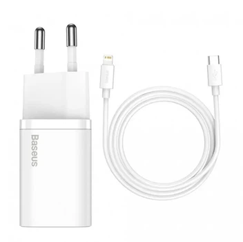 МЗП Baseus Super Si Quick Charger Type-C 20W EU with Cable Type-C to Lightning 1m Sets White