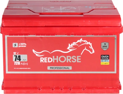 АКБ 74-А/Ч (Red Horse) Professional (R+) 720A (278х175х190мм.)