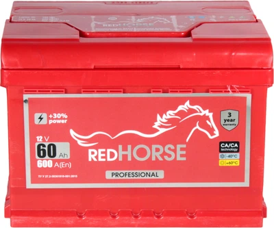 АКБ 60-А/Ч (Red Horse) Professional (R+) 600A (242х175х175мм.)