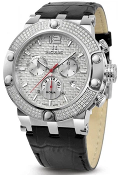 Часы наручные Seculus 4490.2.503 white, ss stones, black leather