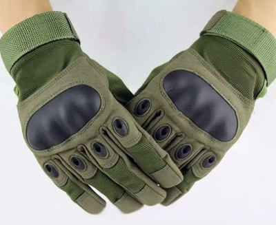 Універсальні тактичні захисні повнопалі рукавички із захистом кісточок олива 8001-L