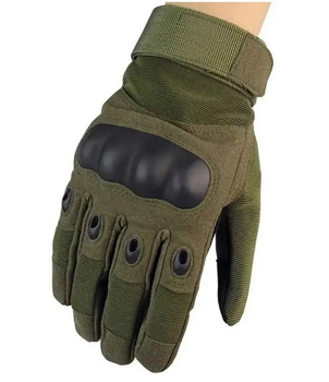 Універсальні тактичні повнопалі рукавички із захистом кісточок на флісі оливкові 800100-L