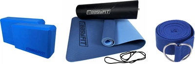 Набор Блок для йоги EasyFit EF-1818-BL Синий + Коврик для йоги и фитнеса EasyFit EF-1924s-BLB + Ремень для йоги EasyFit EF-1830-BL (56000905-56002567-56001294)