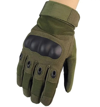Універсальні тактичні на флісі повнопалі рукавички із захистом кісточок олива 800100-ХL