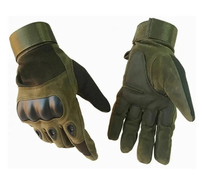 Універсальні тактичні на флісі повнопалі рукавички із захистом кісточок олива 800100-L