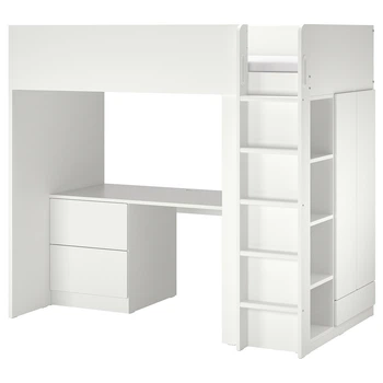 Кровать-чердак IKEA СМОСТАД, белый белый, с письменным столом с 3 ящиками, 90x200 см, 594.288.73