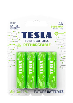 Аккумуляторы Tesla AA GREEN+ RECHARGEABLE 2450mAh / HR6 / BLISTER FOIL 4 шт.