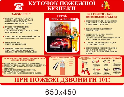 Стенд Куточок пожежної безпеки інформаційн 650х450 мм Д-6740