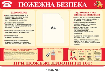 Стенд Пожежна безпека інформаційний 1100х700 мм Д-6739
