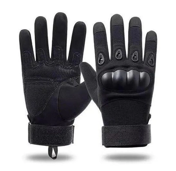 Универсальные тактические защитные полнопалые перчатки с защитой косточек черные 8000-L