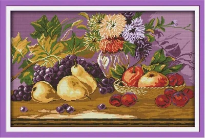 Набор для вышивания по нанесённой на канву схеме "Fruit feast". AIDA 14CT printed, 62*42 см