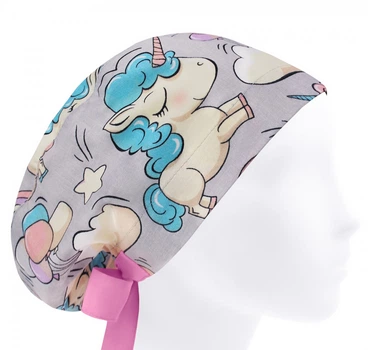 Медицинская шапочка женская HeadwearUniverse универсальная принт Единороги на сером