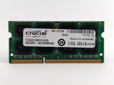 Оперативная память для ноутбука SODIMM Crucial DDR3L 4Gb 1600MHz PC3L-12800S (CT4G3S160BM.M16FKD) 13176 Б/У