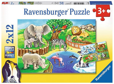 Zestaw puzzle Ravensburger Zwierzęta w zoo 2 x 12 elementów (4005556076024)