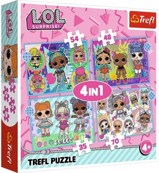 Набір пазлів Trefl 4 в 1 Знайомство з ляльками LOL Surprise 35-48-54-70 елементів (5900511346138)
