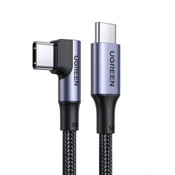 Кабель UGREEN US334 USB-C 2.0 to Angled USB-C M/M Cable Aluminium Shell with Braided 1m Black (70643)
