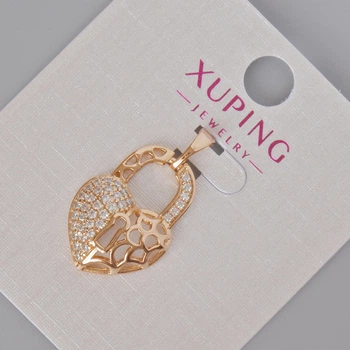 Кулон Xuping «Сердце-замок» с белыми стразами, диаметр 24×15 мм, позолота 18К, ida57377