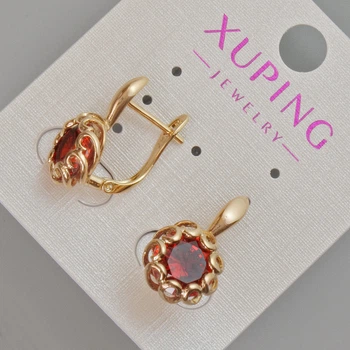 Серьги Xuping с красным кристаллом, диаметр 20×10 мм, позолота 18К, ida55739