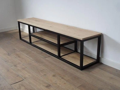 Дизайнерская тумба для телевизора в стиле Loft 160х40х45h Черный/Дерево ATL503