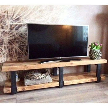Дизайнерская тумба для телевизора в стиле Loft 200х40х45h Черный/Дерево ATL1405