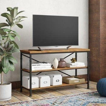Дизайнерская тумба для телевизора в стиле Loft 120х40х60h Черный/Дерево ATL507