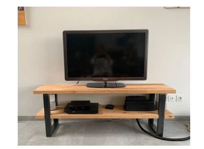 Дизайнерская тумба для телевизора в стиле Loft 140х40х60h Черный/Дерево ATL1424