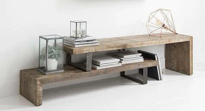 Дизайнерская тумба для телевизора в стиле Loft 200х30х50h Серый/Дерево ATL1418
