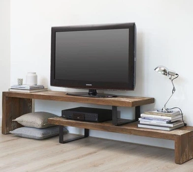 Дизайнерская тумба для телевизора в стиле Loft 160х40х50h Черный/Дерево ATL511