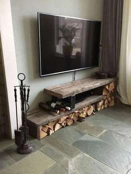 Дизайнерская тумба для телевизора в стиле Loft 200х40х50h Серый/Дерево ATL1408