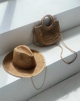 Комплект сумка и шляпа федора D.Hats с цепью коричневый