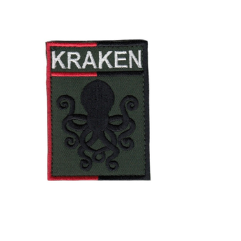 Шеврон патч на липучке KRAKEN Кракен прямоугольный, на оливковом фоне, 7*8,5см.