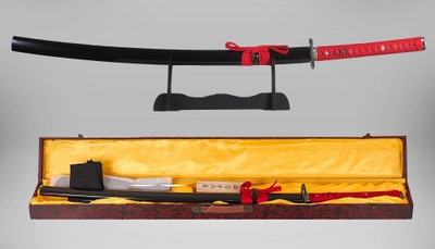 Самурайський меч Катана RED SAMURAI KATANA на підставці в подарунковому кейсі