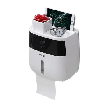 Держатель туалетной бумаги Ecoco настенный с полкой для телефона - White Black Ecoco ECOCO-W/B белый|черный