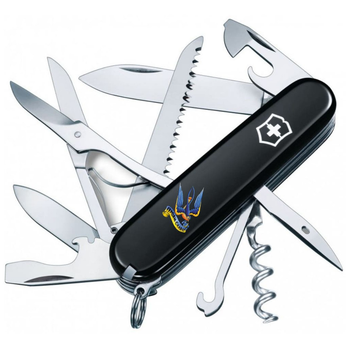 Нож Victorinox Huntsman Ukraine 91 мм Чорний Тризуб-Ластівка + Слава Україні (1.3713.3_T1220u)