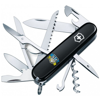 Нож Victorinox Huntsman Ukraine 91 мм Чорний Герб України з квітковим прапором (1.3713.3_T1280u)