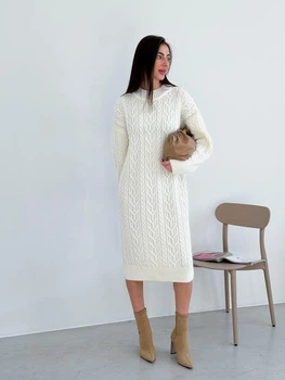 Платье вязаное миди женское ARTKNIT Оливия One Size Молочное (4823093454989)