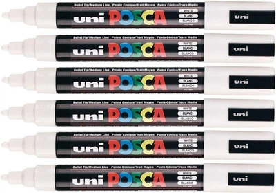 Маркер Posca PC-5M белого цвета 2,5мм пишет на любой поверхности, металл, дерево, пластик т.д 6 шт