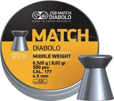 Пули JSB Diabolo Match Middle Weight 4.5 мм , 0.52 г, 500 шт/уп