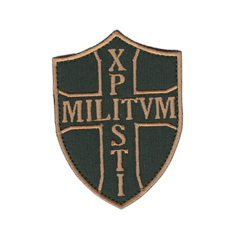 Шеврон патч на липучке Капеллан XPISTI MILITVM, на оливковом фоне, 7*9,5см.