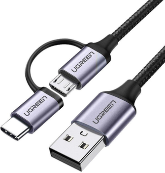 Kabel Ugreen US177 USB 2.0 to Micro + USB Type-C Cable 3 A 1 m Black (6957303838752)