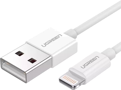 Kabel Ugreen US155 USB Type-A 2.0 - Lightning MFI 1 m Nickel Plated White (6957303827282)