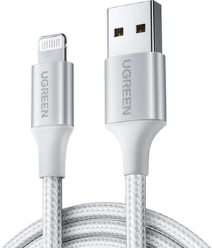 Кабель Ugreen US291 USB Type-A 2.0 - Lightning, MFI, 1.5 м White (6957303861620)