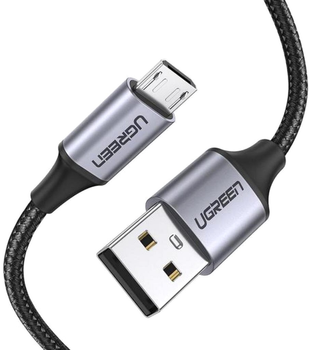 Kabel Ugreen US290 USB 2.0 to Micro Cable Nickel Plating Aluminum Braid 2 A 0.25 m Black (6957303861446)