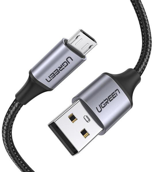 Кабель синхронізації Ugreen US290 USB - Micro USB Cable Aluminum Braid 1 м Black (6957303861460)