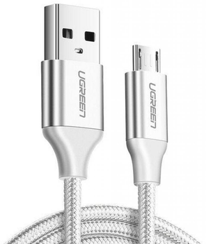 Kabel Ugreen US290 USB 2.0 to Micro Cable Nickel Plating Aluminum Braid 2 A 1 m White (6957303861514)