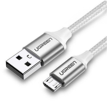 Kabel Ugreen US290 USB 2.0 to Micro Cable Nickel Plating Aluminum Braid 2 A 2 m White (6957303861538)