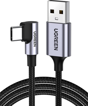 Кабель Ugreen US284 USB 2.0 to Angled USB Type-C Cable Aluminum Shell with Braided 3 А 3 м Black (6957303872558)