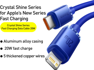 Kabel Baseus Crystal Shine Series Fast Charging Data Cable Type-C to iP 20 W 1.2 m Blue (CAJY000203)